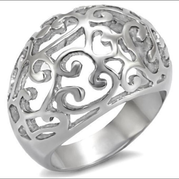 STAINLESS STEEL Open Work Design Dome Ring - Picture 1 of 14